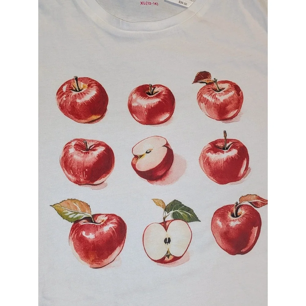 Crewcuts Kids XL 12-14 White Apple Print T‎ Shirt Cotton NWT $40